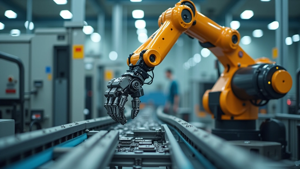 Braccio robotico industriale che esegue compiti di assemblaggio precisione in linea di produzione
