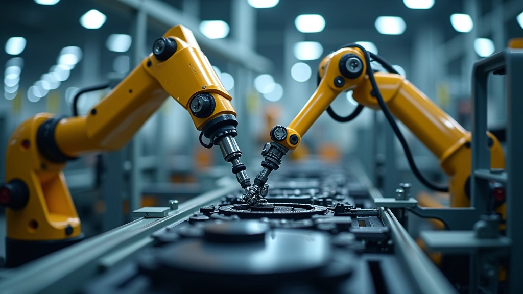 Braccio robotico durante l'assemblaggio di componenti